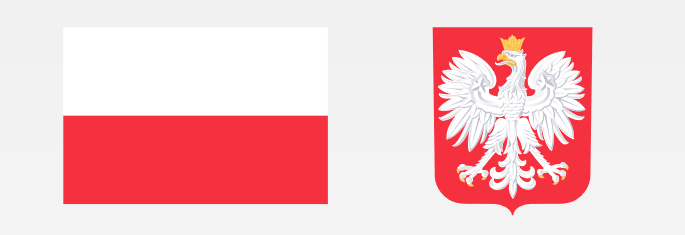 Zdjęcie prezentujące Flagę Polski oraz Godło Polski